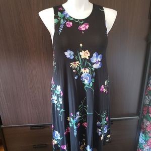 Black Floral Jersey Swing Dress- Large